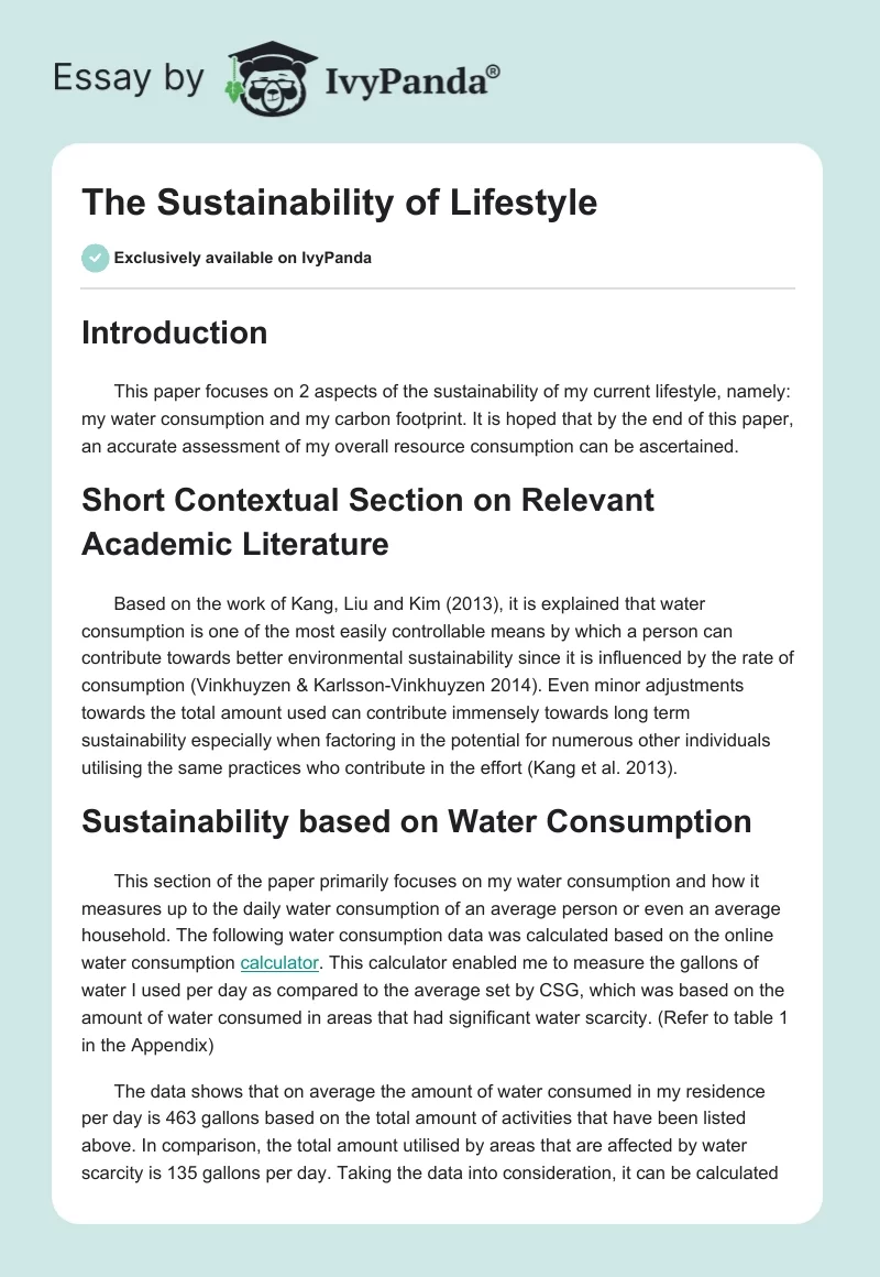 The Sustainability of Lifestyle. Page 1