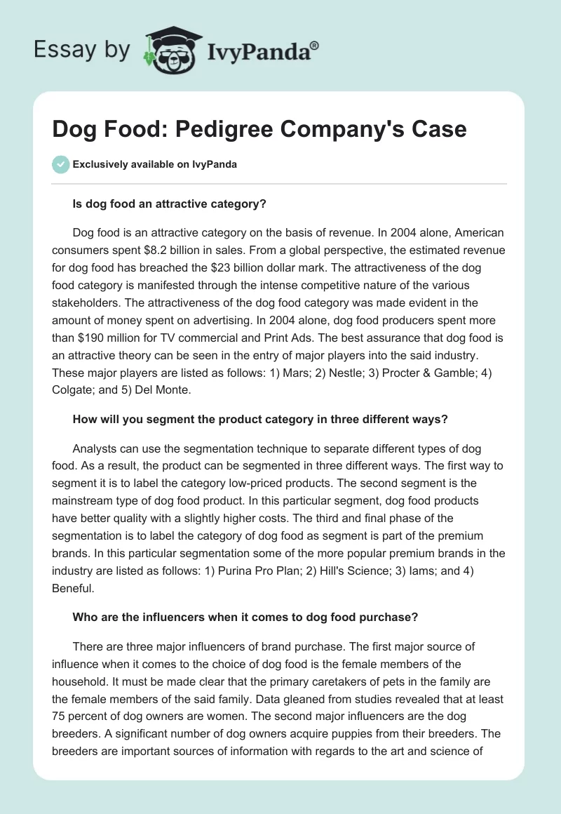 Dog Food: Pedigree Company's Case. Page 1