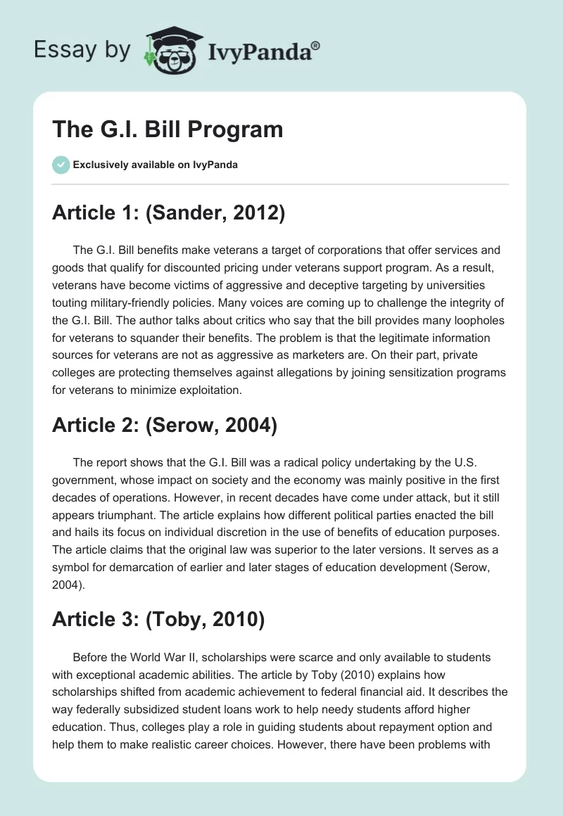 The G.I. Bill Program. Page 1