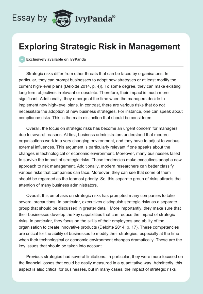Exploring Strategic Risk in Management. Page 1