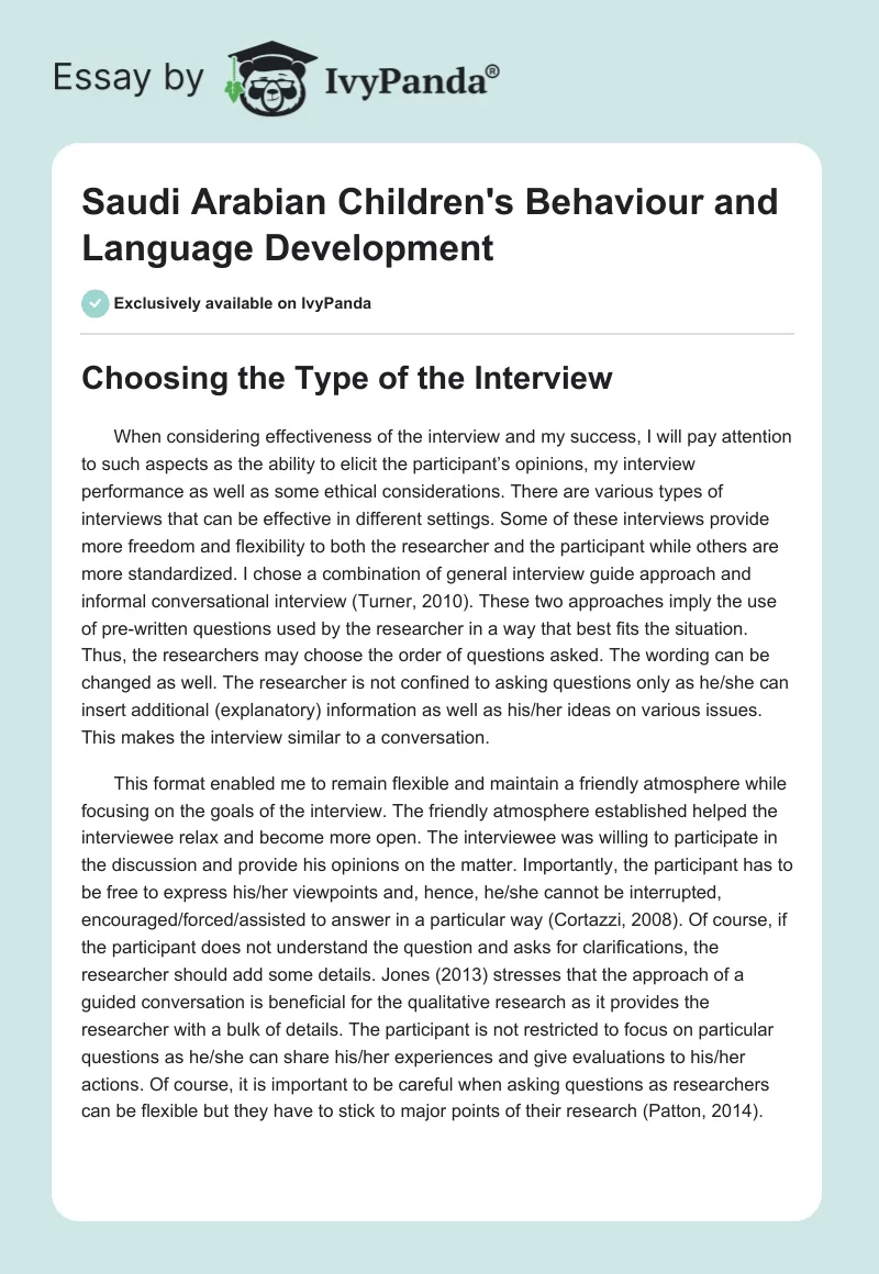Saudi Arabian Children's Behaviour and Language Development. Page 1