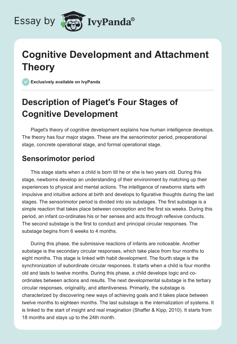 Cognitive Development and Attachment Theory. Page 1
