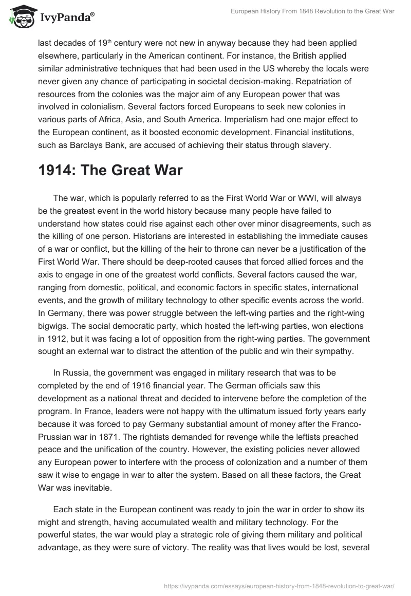 European History From 1848 Revolution to the Great War. Page 3