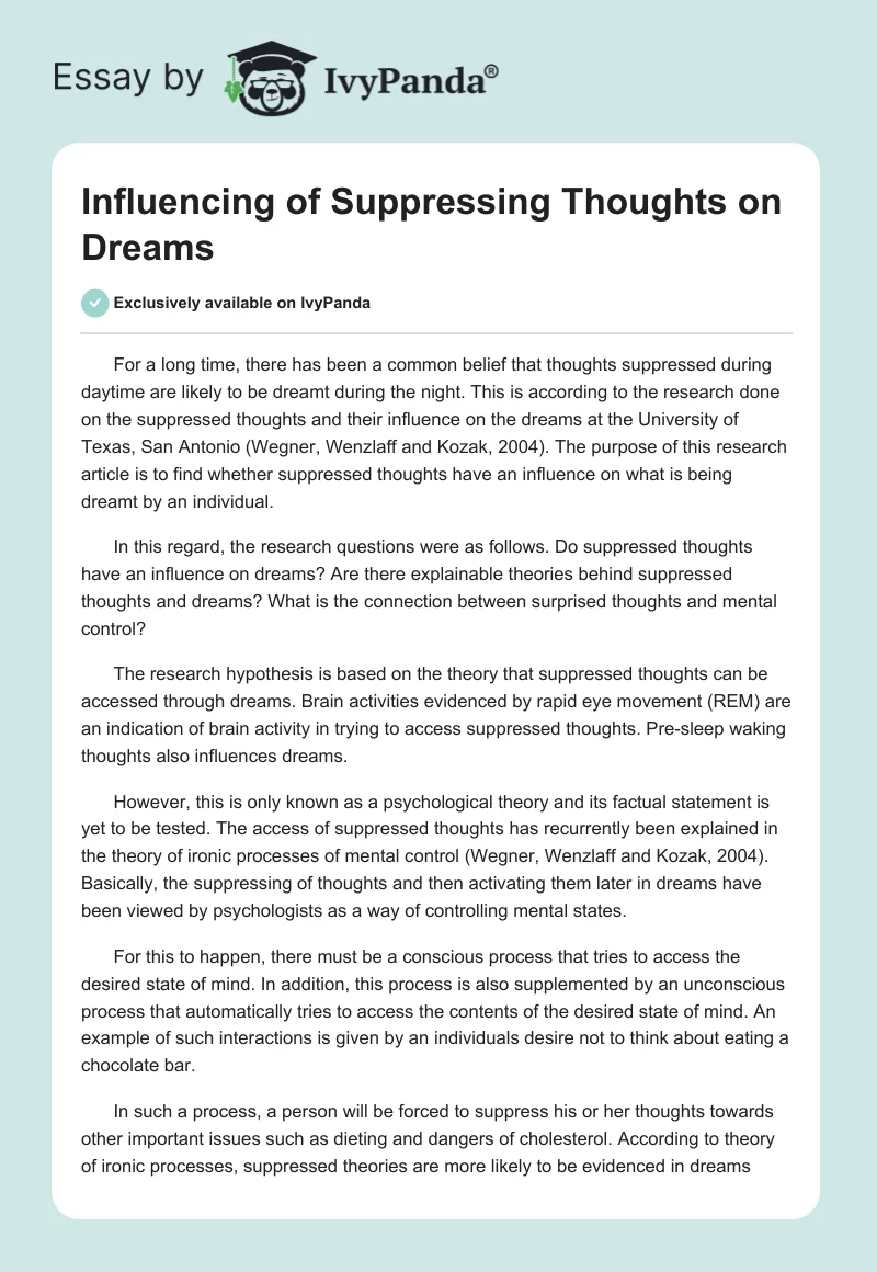 Influencing of Suppressing Thoughts on Dreams. Page 1