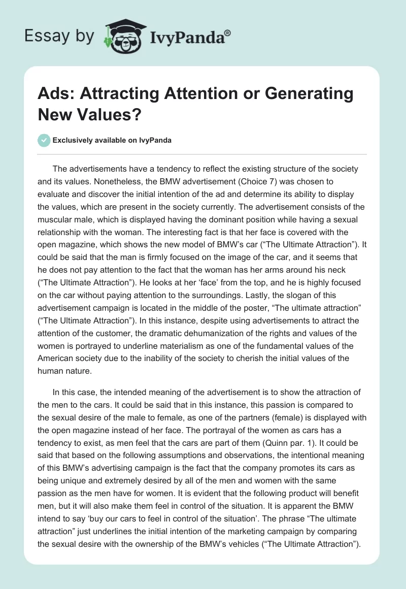 Ads: Attracting Attention or Generating New Values?. Page 1