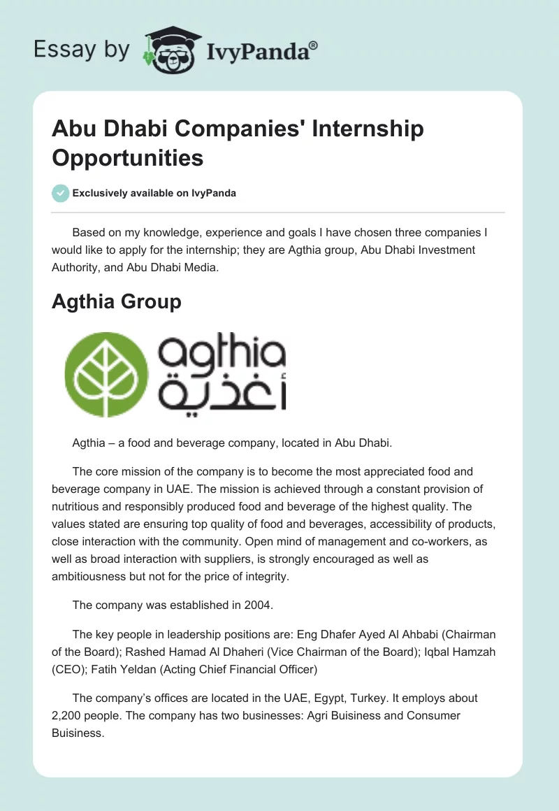 Abu Dhabi Companies' Internship Opportunities. Page 1