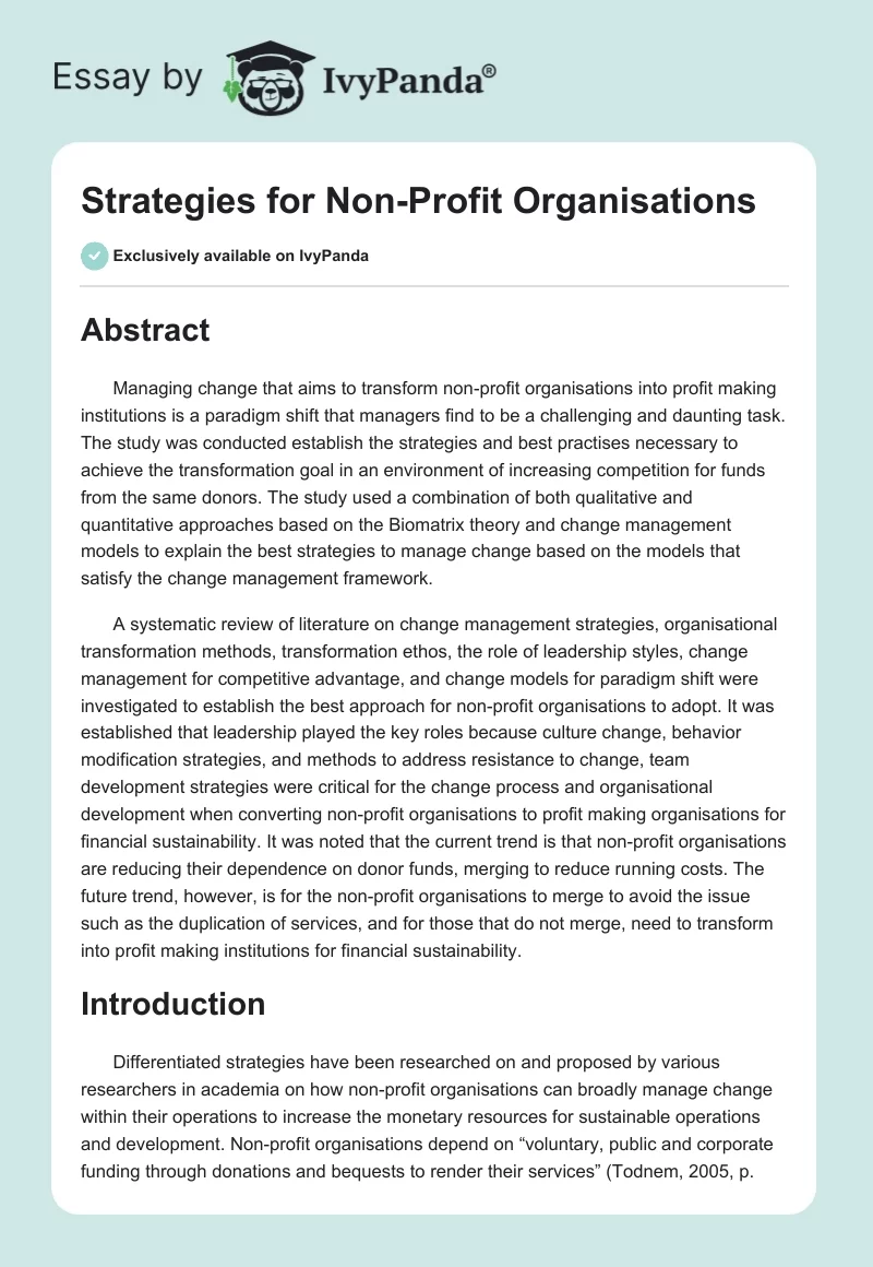 Strategies for Non-Profit Organisations. Page 1