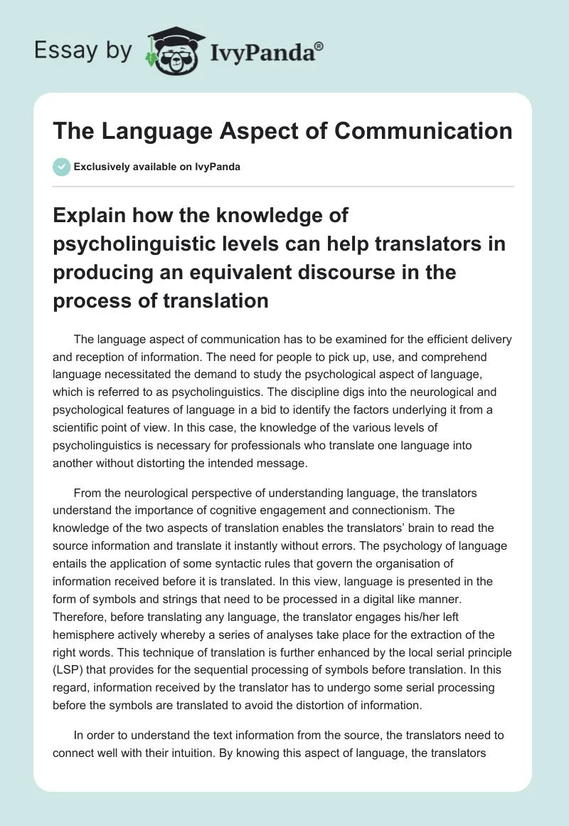 The Language Aspect of Communication. Page 1