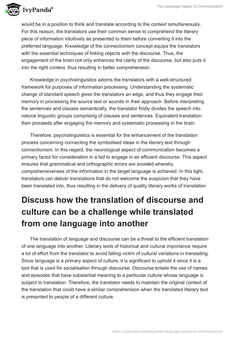 The Language Aspect of Communication. Page 2