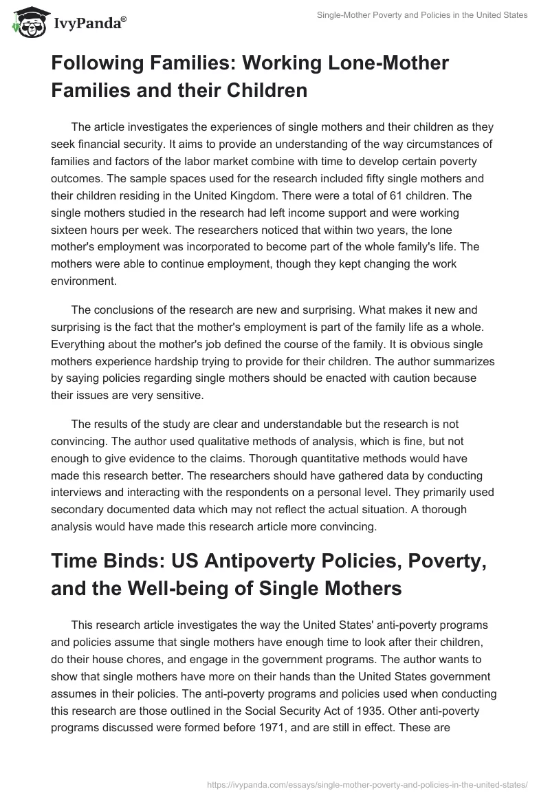Single-Mother Poverty and Policies in the United States. Page 2