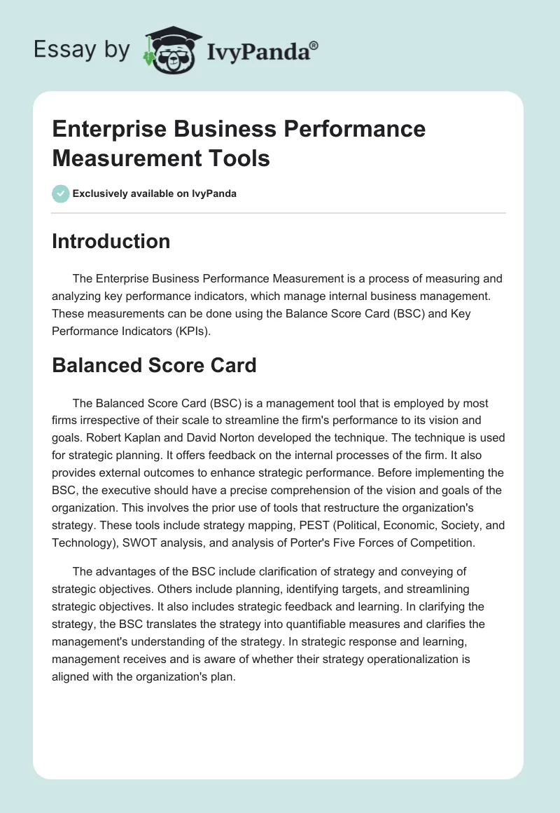 Enterprise Business Performance Measurement Tools. Page 1