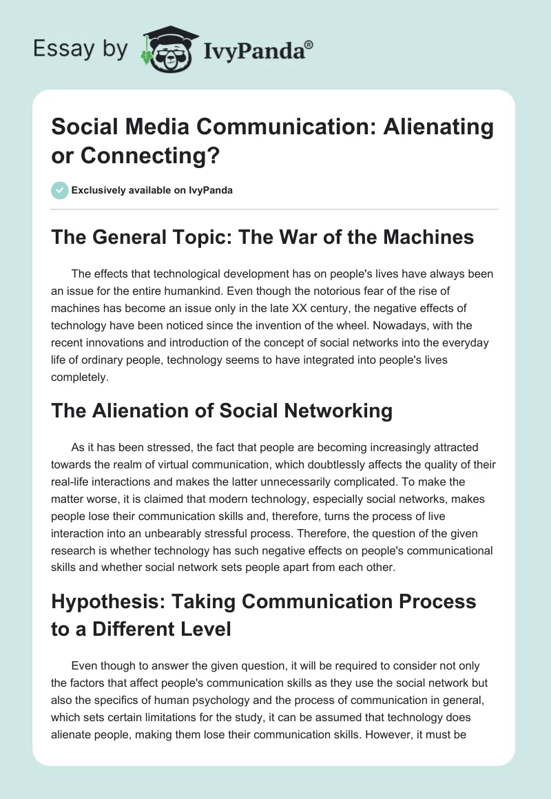 Social Media Communication: Alienating or Connecting?. Page 1