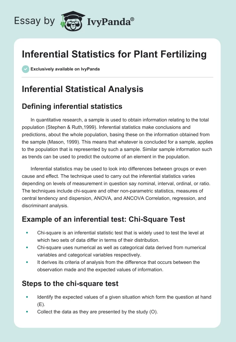 Inferential Statistics for Plant Fertilizing. Page 1