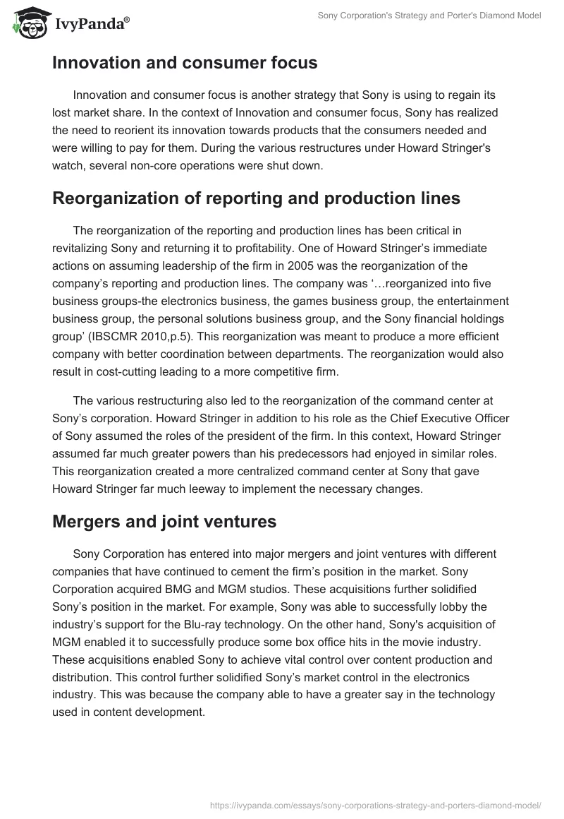 Sony Corporation's Strategy and Porter's Diamond Model. Page 3