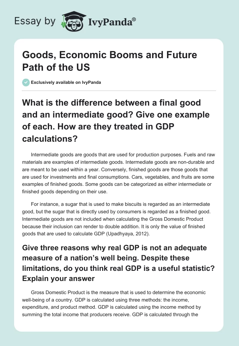 Goods, Economic Booms and Future Path of the US. Page 1