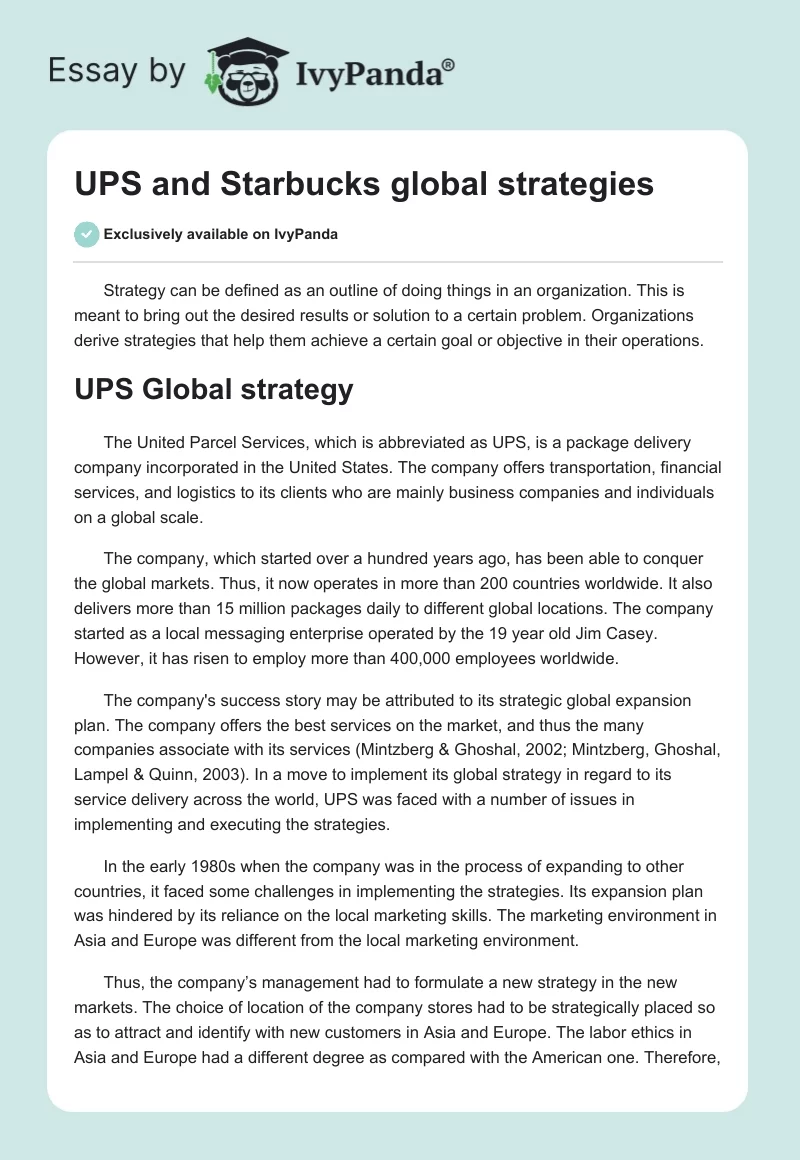 UPS and Starbucks global strategies. Page 1