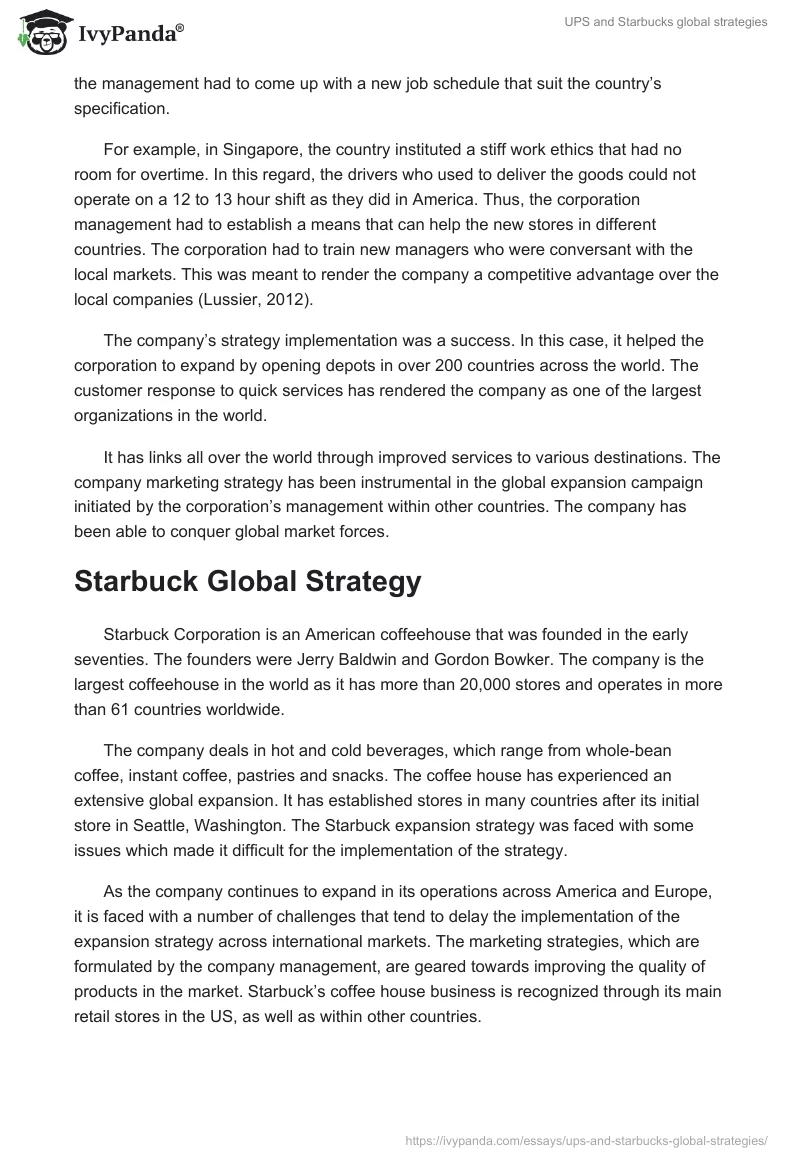 UPS and Starbucks global strategies. Page 2