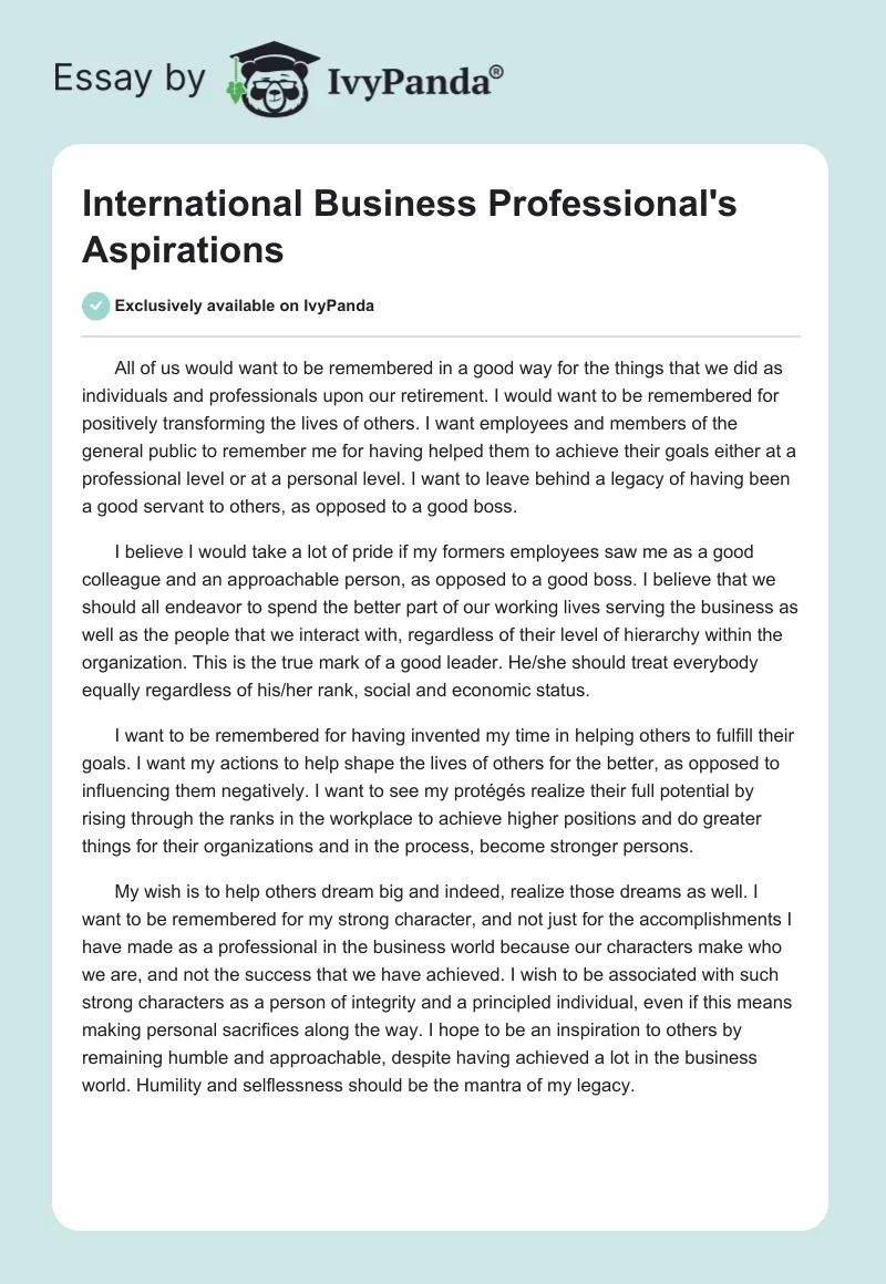 International Business Professional's Aspirations. Page 1