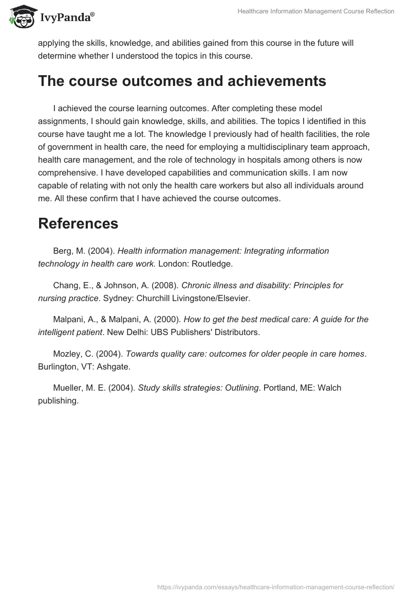 Healthcare Information Management Course Reflection. Page 3