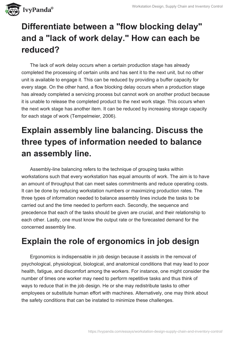 Workstation Design, Supply Chain and Inventory Control. Page 2