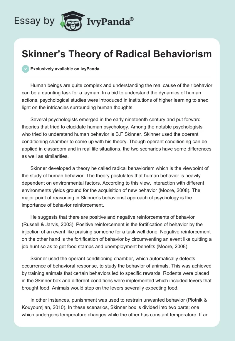 Skinner’s Theory of Radical Behaviorism. Page 1