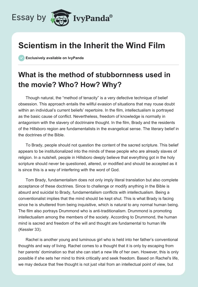 Scientism in the "Inherit the Wind" Film. Page 1