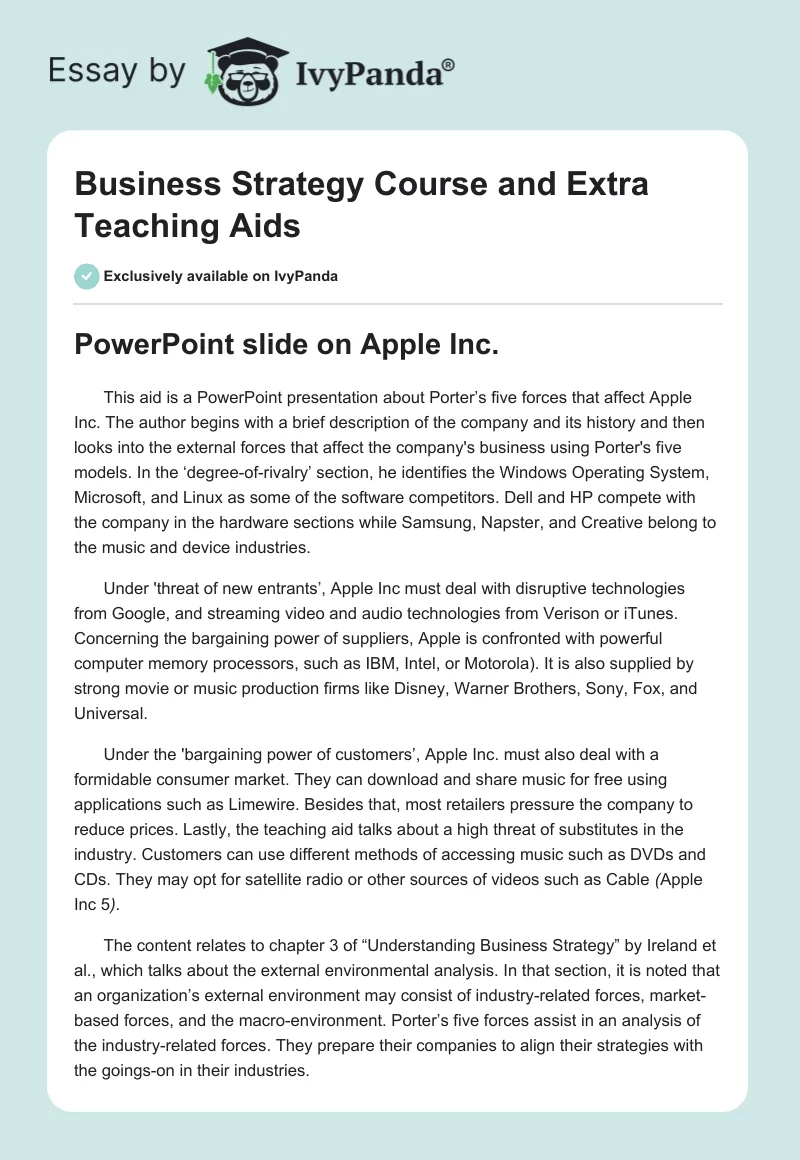 Business Strategy Course and Extra Teaching Aids. Page 1