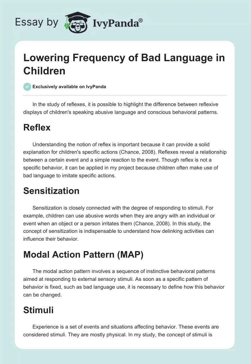 Lowering Frequency of Bad Language in Children. Page 1
