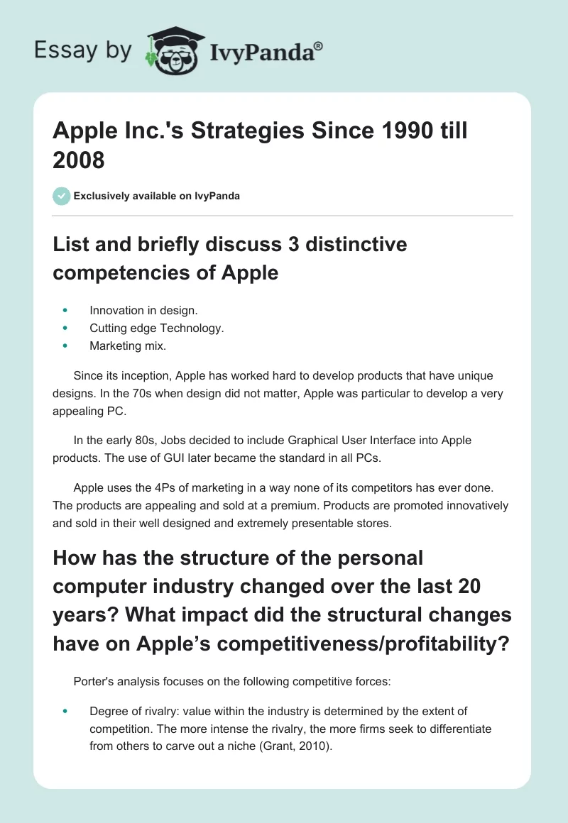 Apple Inc.'s Strategies Since 1990 till 2008. Page 1