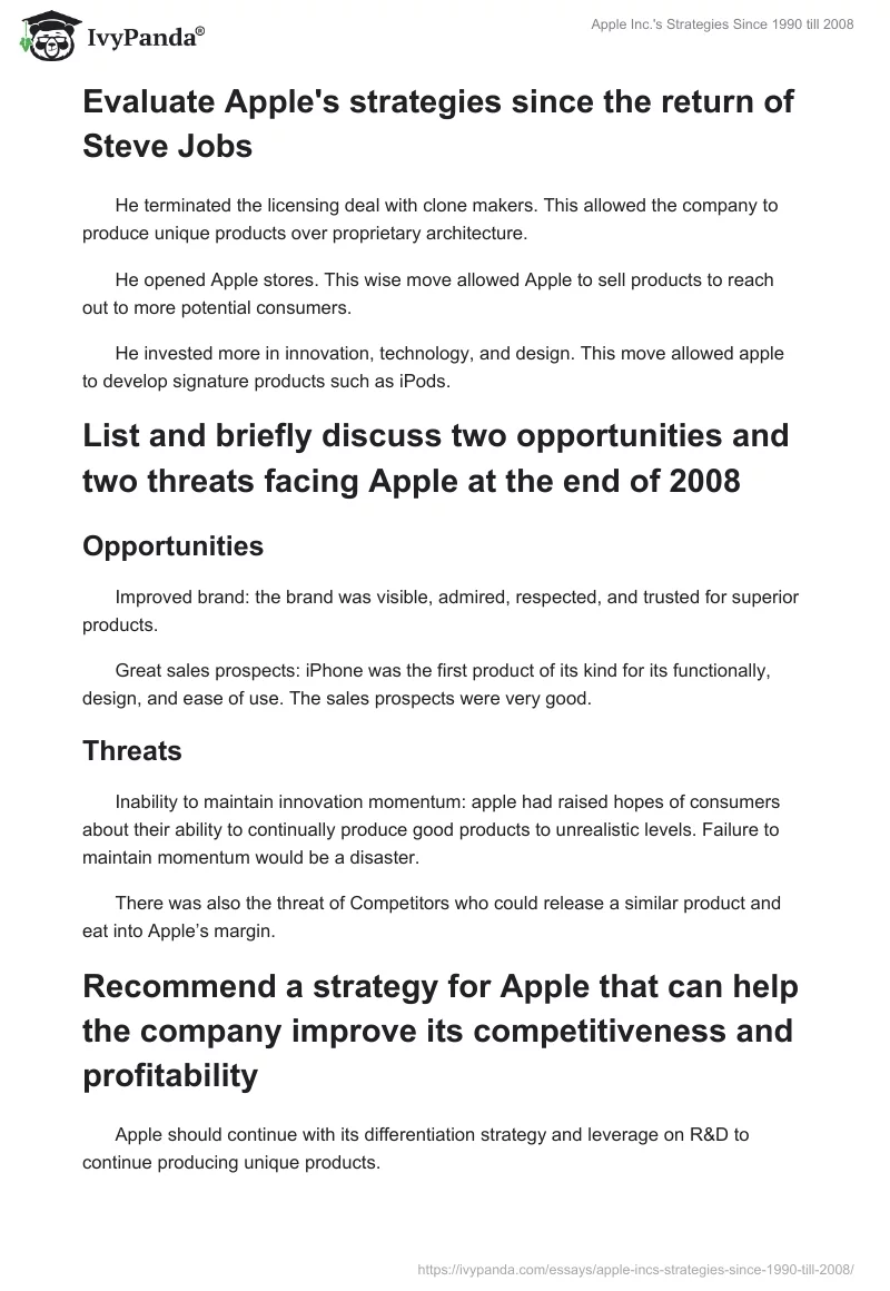 Apple Inc.'s Strategies Since 1990 till 2008. Page 3