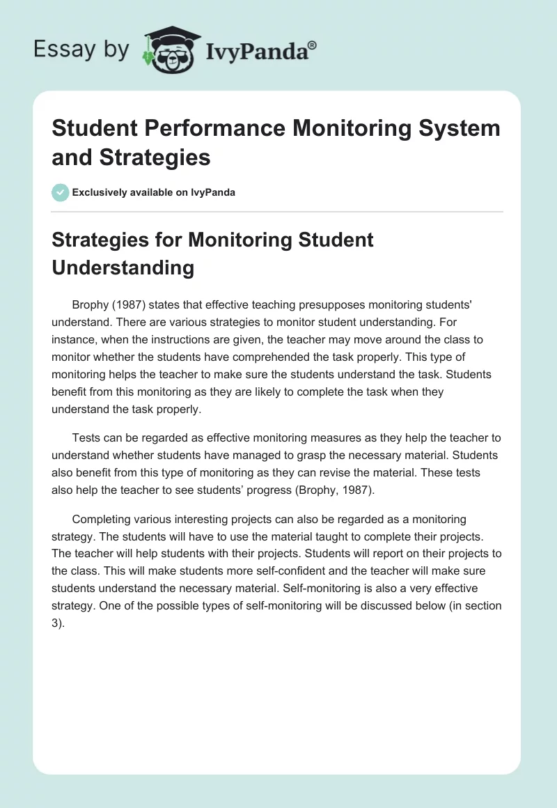 Student Performance Monitoring System and Strategies. Page 1
