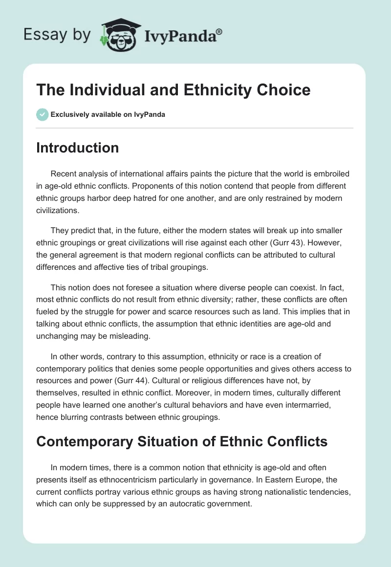 The Individual and Ethnicity Choice. Page 1