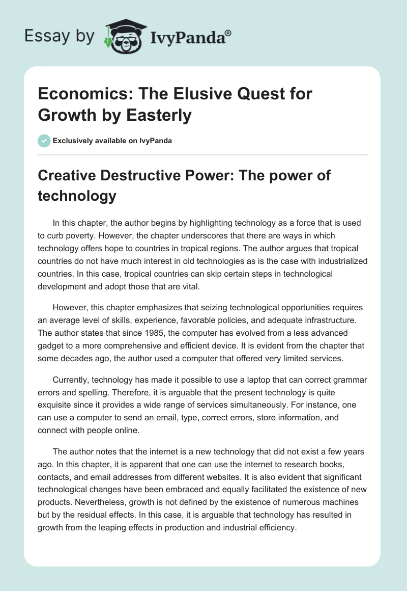 Economics: "The Elusive Quest for Growth" by Easterly. Page 1