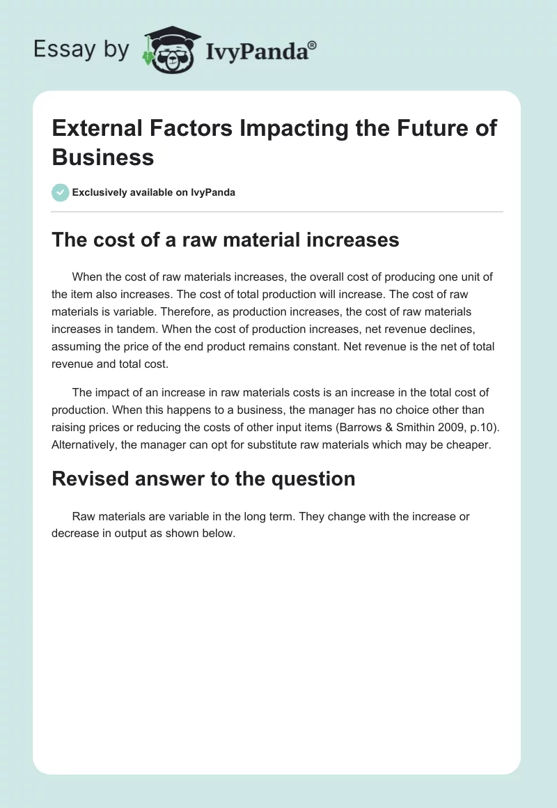 External Factors Impacting the Future of Business. Page 1