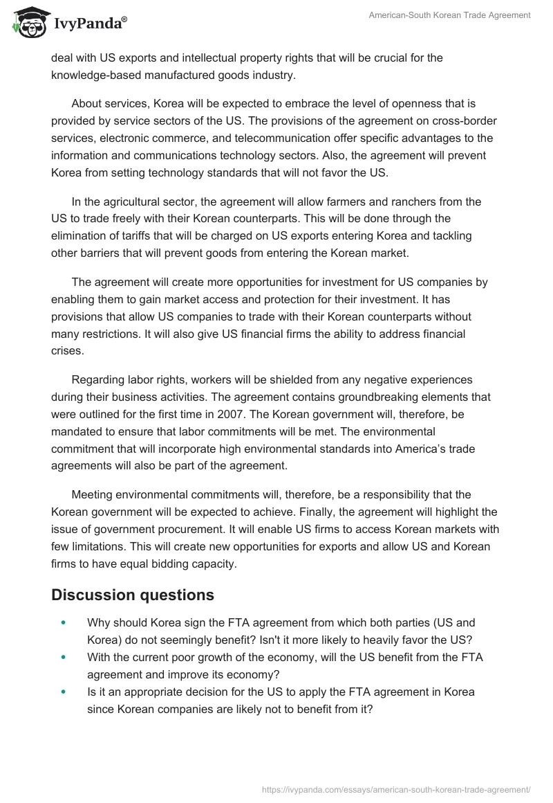 American-South Korean Trade Agreement. Page 2