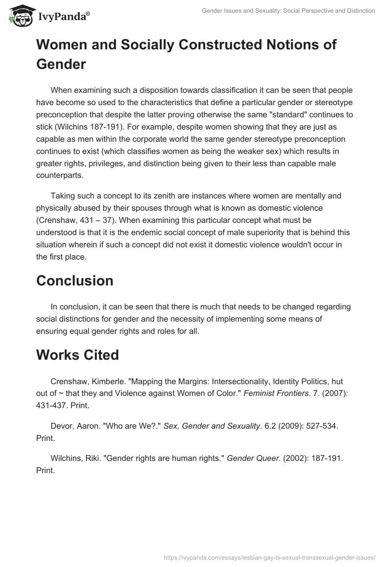 Gender Issues and Sexuality: Social Perspective and Distinction. Page 2