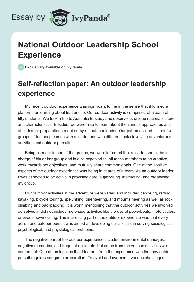 National Outdoor Leadership School Experience. Page 1