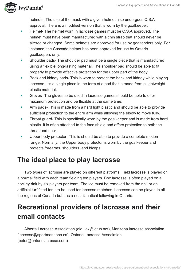 Lacrosse Equipment and Associations in Canada. Page 2