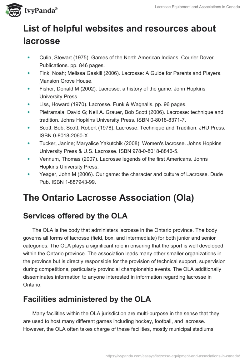 Lacrosse Equipment and Associations in Canada. Page 3