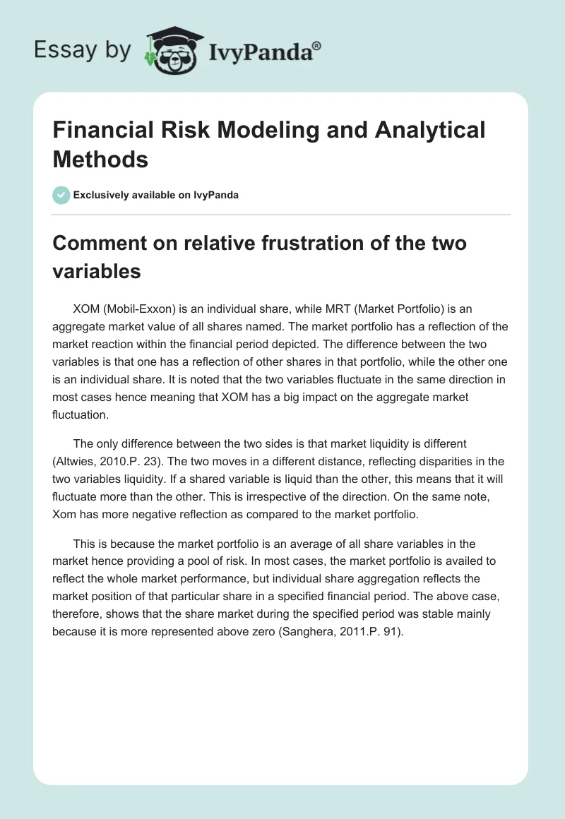 Financial Risk Modeling and Analytical Methods. Page 1