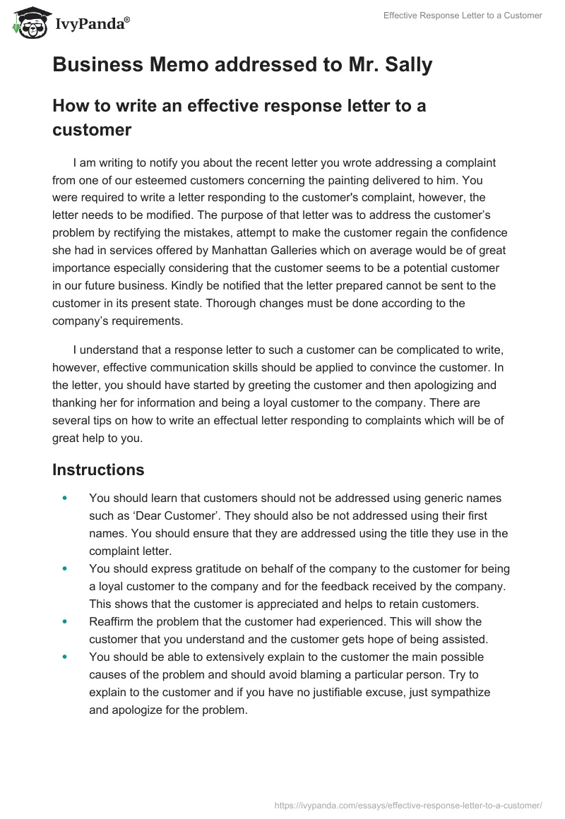 Effective Response Letter to a Customer. Page 3