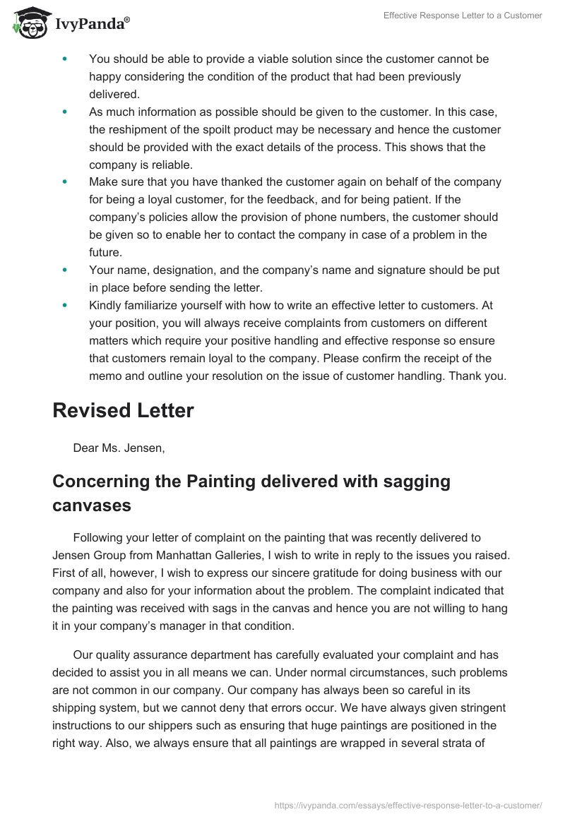 Effective Response Letter to a Customer. Page 4