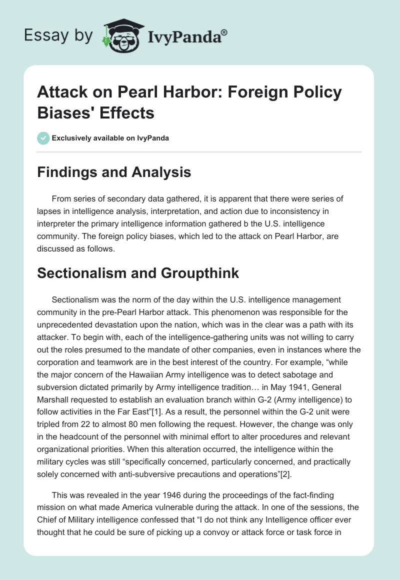 Attack on Pearl Harbor: Foreign Policy Biases' Effects. Page 1