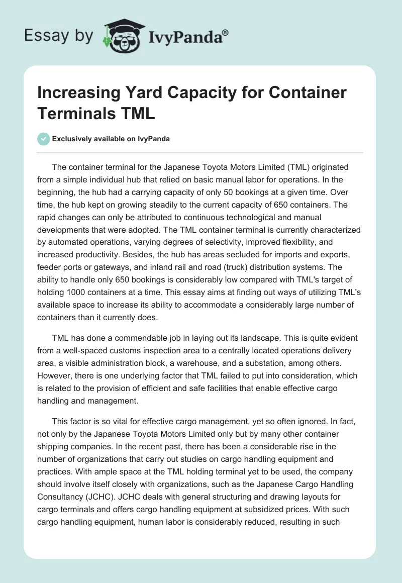 Increasing Yard Capacity for Container Terminals TML. Page 1