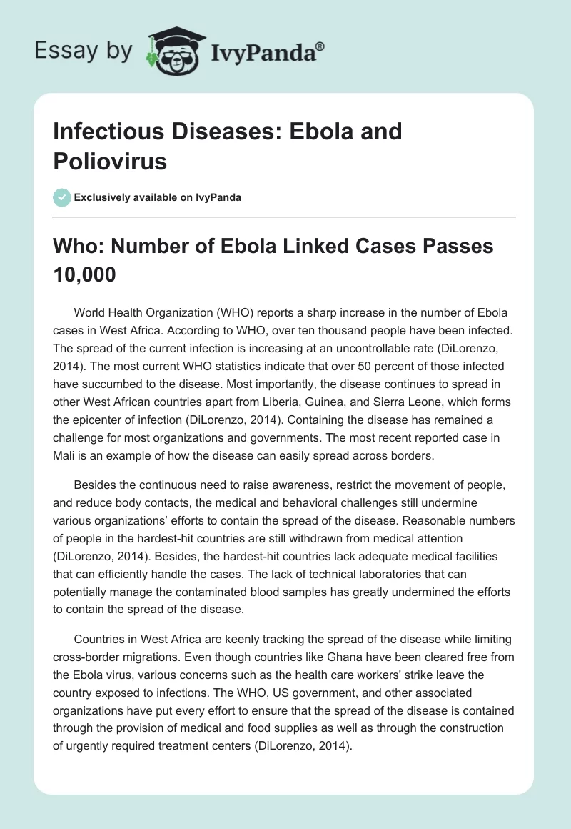 Infectious Diseases: Ebola and Poliovirus. Page 1