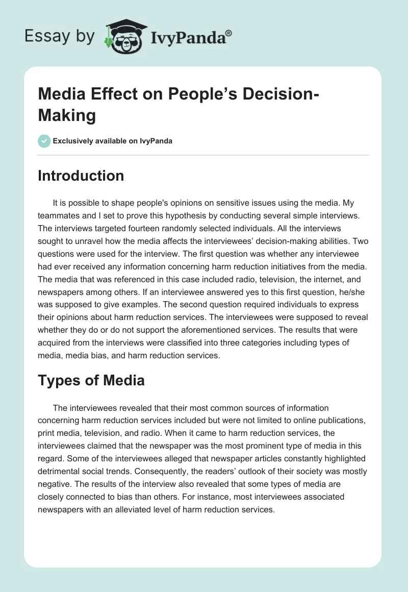 Media Effect on People’s Decision-Making. Page 1