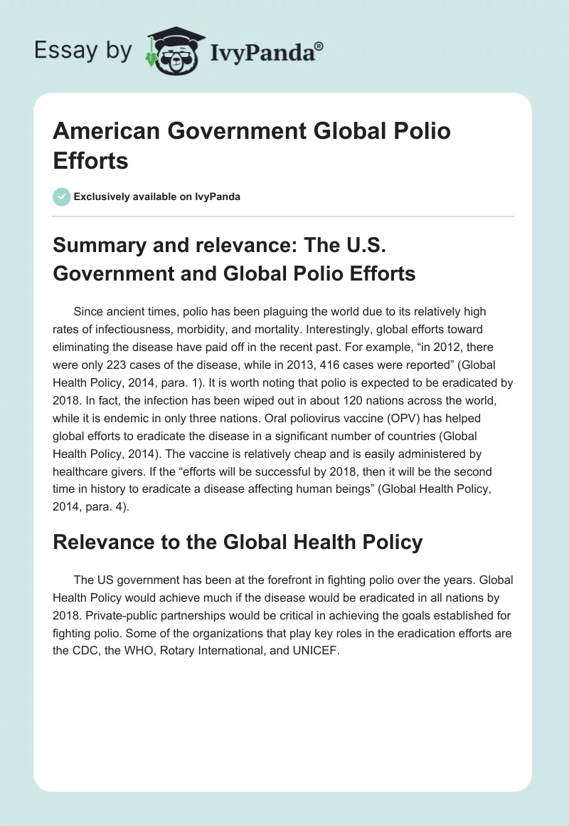 American Government Global Polio Efforts. Page 1