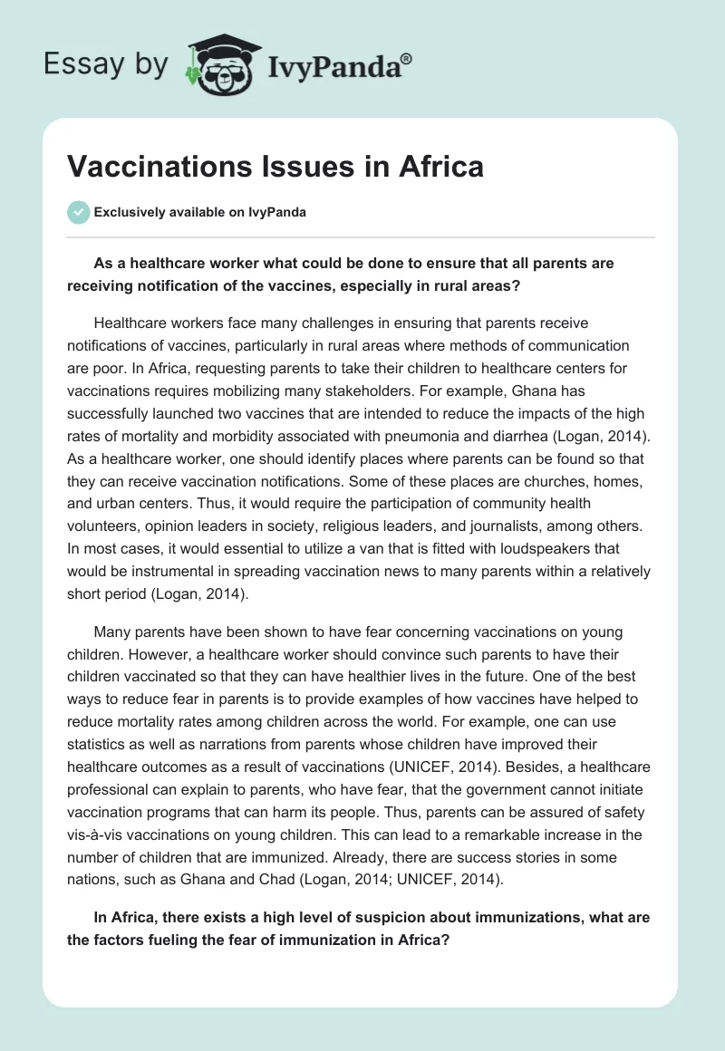 Vaccinations Issues in Africa. Page 1