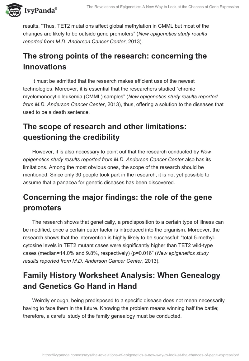 The Revelations of Epigenetics: A New Way to Look at the Chances of Gene Expression. Page 2
