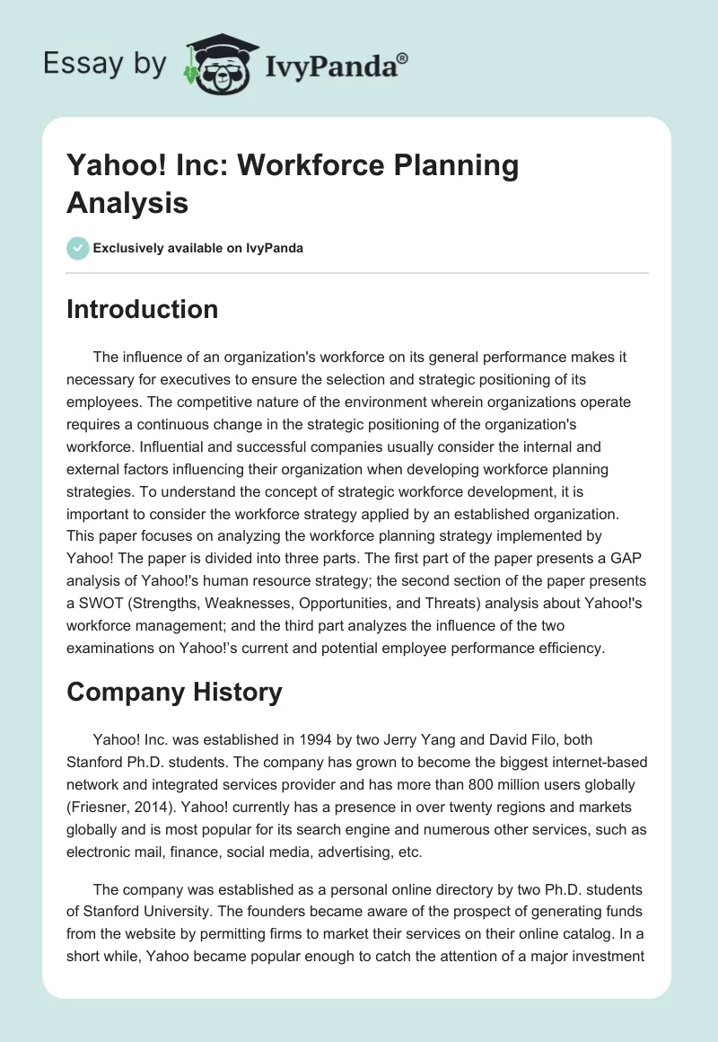 Yahoo! Inc: Workforce Planning Analysis. Page 1